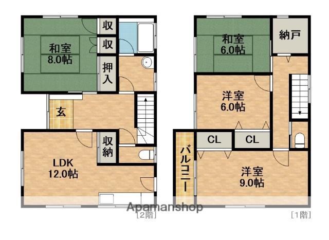東海道本線 浜松駅 バス乗車時間：30分 三和町西バス停で下車 徒歩4分 2階建 築33年(4SLDK)の間取り写真