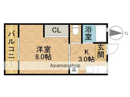 シティハイム八剱B(1K/2階)の間取り写真