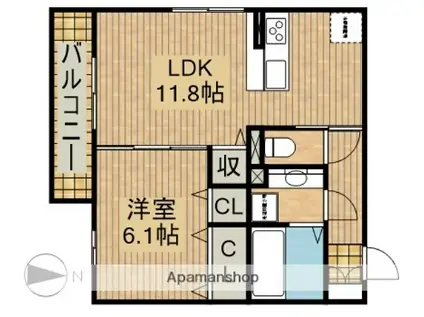 D-ROOM上浅田2丁目(1LDK/2階)の間取り写真