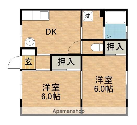 ユーハイツ(2DK/1階)の間取り写真