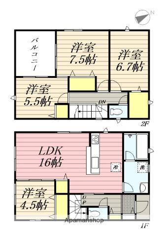 東海道・山陽新幹線 浜松駅 徒歩38分 2階建 築2年(4LDK)の間取り写真