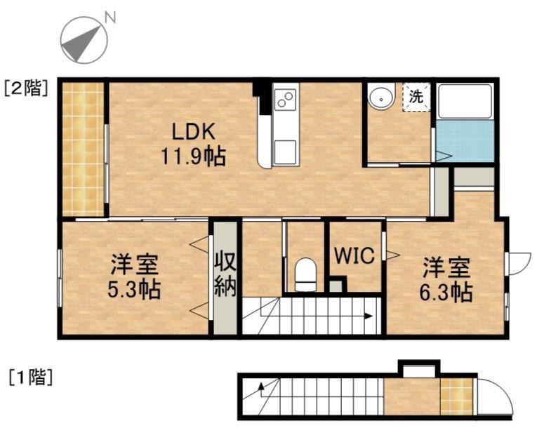 シェルル・ロココモダンⅡ本沢合(2LDK/2階)の間取り写真