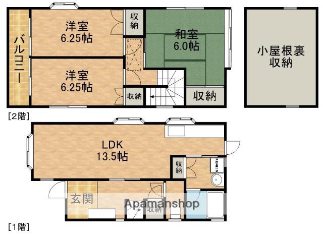 東海道本線 浜松駅 バス乗車時間：35分 一本松バス停で下車 徒歩6分 2階建 築34年(3LDK)の間取り写真