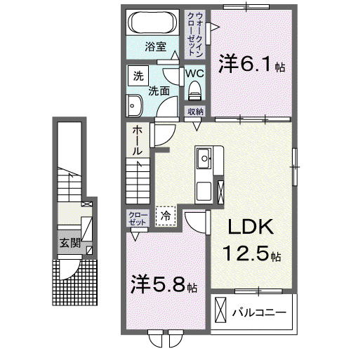 ヒルズ サンリットⅡ(2LDK/2階)の間取り写真