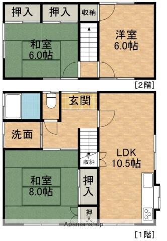 東海道本線 浜松駅 バス乗車時間：24分 医療センターバス停で下車 徒歩9分 2階建 築69年(3LDK)の間取り写真