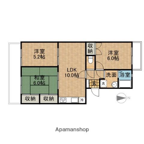 ぱーくたうんルナⅡ(3LDK/1階)の間取り写真