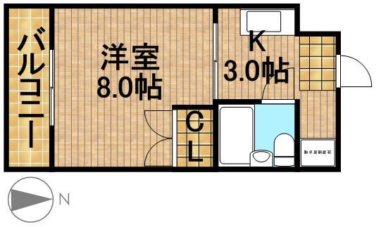 パーシモン(1K/2階)の間取り写真