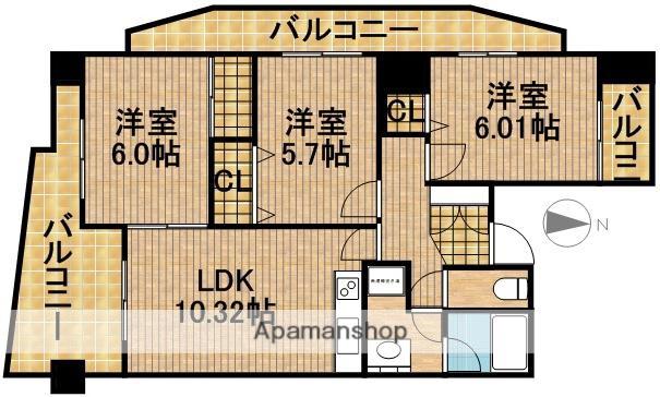 中央ハイツ海老塚(3LDK/3階)の間取り写真