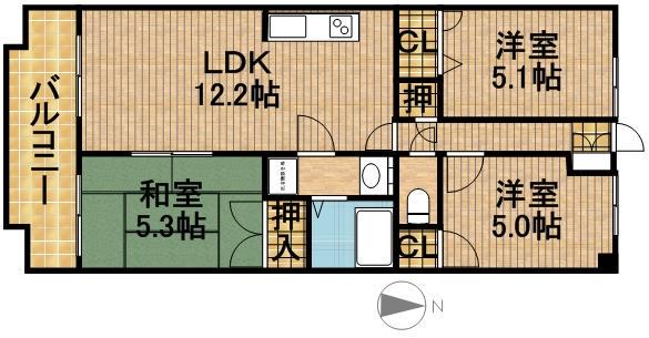 カーサ・カリーノ(3LDK/3階)の間取り写真