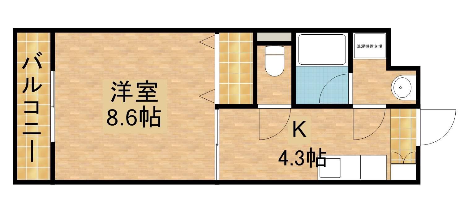 アンソレイユⅠ(1DK/2階)の間取り写真