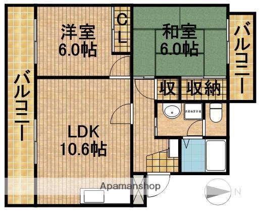 メディオ初生弐番館(2LDK/3階)の間取り写真