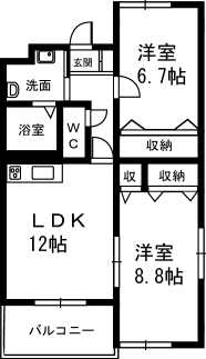 プリントス(2LDK/1階)の間取り写真