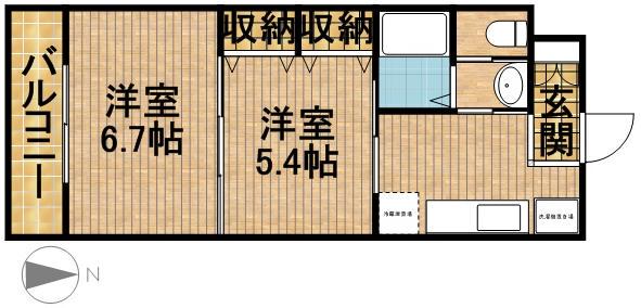 シャトー水堀(2K/1階)の間取り写真