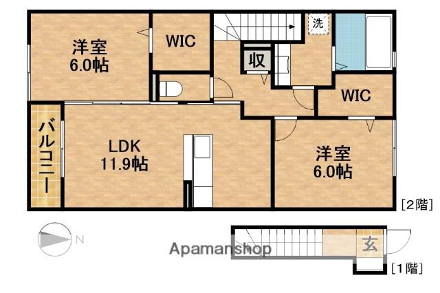 RICHESSE B(2LDK/2階)の間取り写真