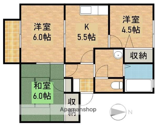 プラースⅡA(3K/2階)の間取り写真