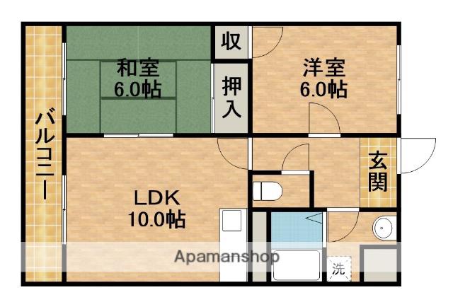 ヴィーブル宮の森 南棟(2LDK/2階)の間取り写真