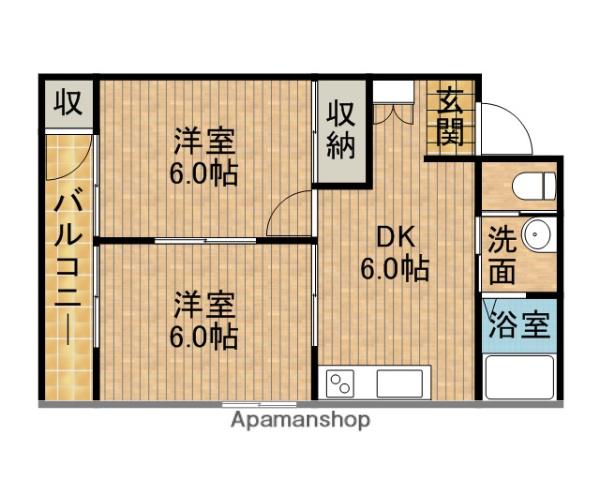 オラシオン登呂田 A棟(2DK/3階)の間取り写真