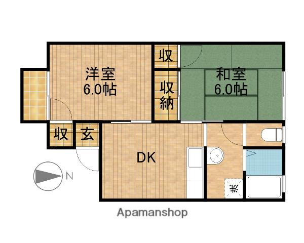 セジュールヴェルドミールA(2DK/2階)の間取り写真