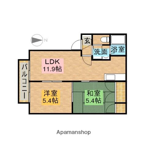 カンフォート中Ⅱ(2LDK/2階)の間取り写真