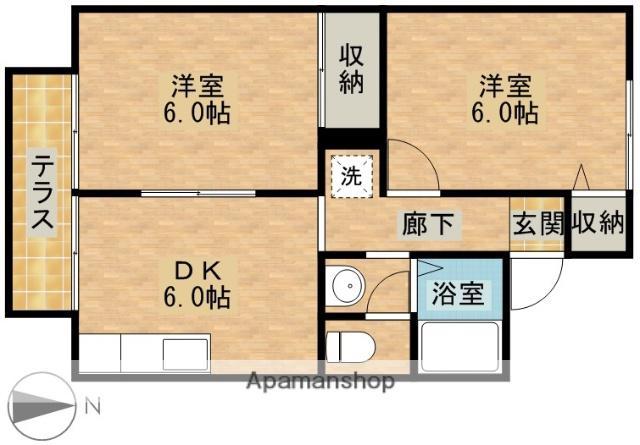 コーポシャルマン(2DK/1階)の間取り写真
