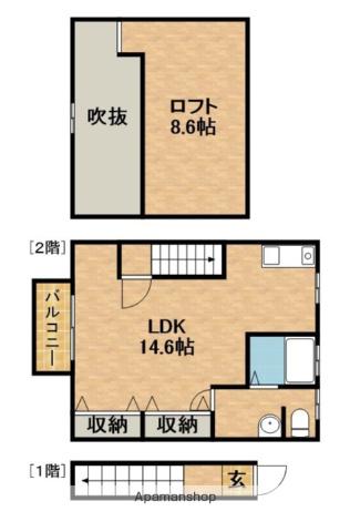 ナンディナハウス(ワンルーム/2階)の間取り写真