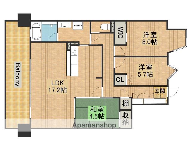 バンベール松城町(3LDK/11階)の間取り写真