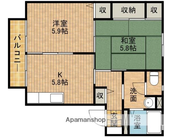 コーポ仲田 A(2K/2階)の間取り写真