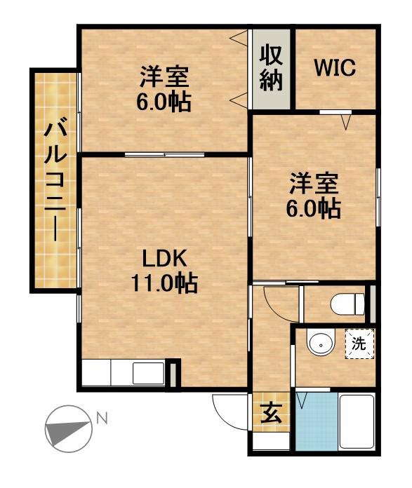 シエル高塚(2LDK/2階)の間取り写真