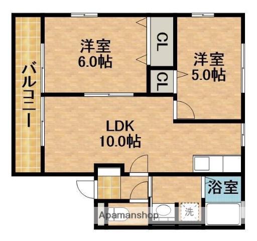 キアーロⅠ(2LDK/1階)の間取り写真