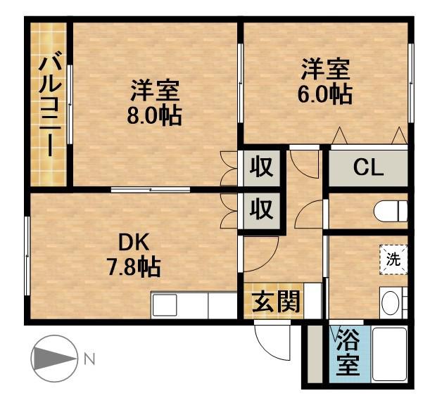 ハッピーメモリー(2DK/1階)の間取り写真