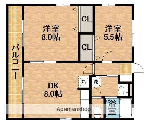 ゆすら梅Ⅱ(2DK/2階)の間取り写真