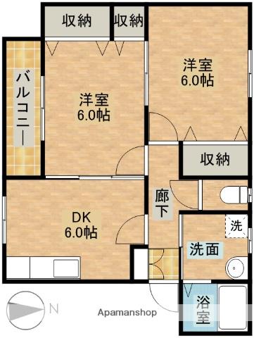 東海道本線 浜松駅 バス乗車時間：30分 ＪＡ長上支店バス停で下車 徒歩3分 2階建 築19年(2DK/2階)の間取り写真