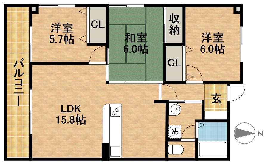 ライフ第5マンション大平台(3LDK/4階)の間取り写真