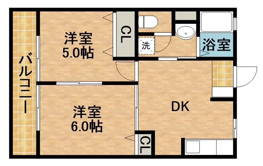 ひまわり(2DK/2階)の間取り写真