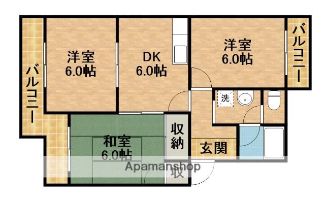 YUYUハイツⅡ(3DK/4階)の間取り写真