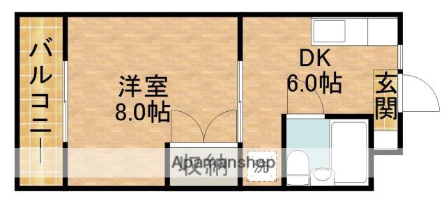 ミーテルーチェ坪井(1DK/2階)の間取り写真