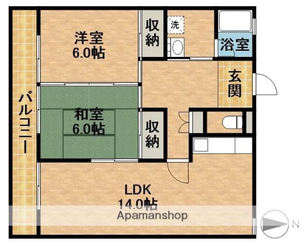 上岡田ガーデンハイツA(2LDK/1階)の間取り写真