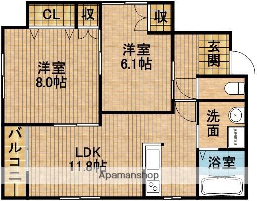 ヴィレッジ布橋B(2LDK/1階)の間取り写真