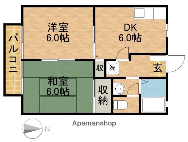 ビーライン若林(2DK/2階)の間取り写真