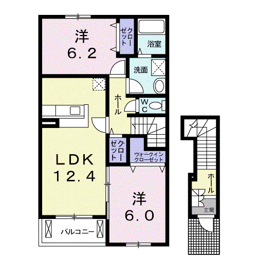 タウンヒルズⅠ(2LDK/2階)の間取り写真