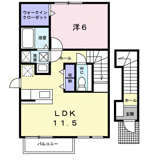 アブニール(1LDK/2階)の間取り写真