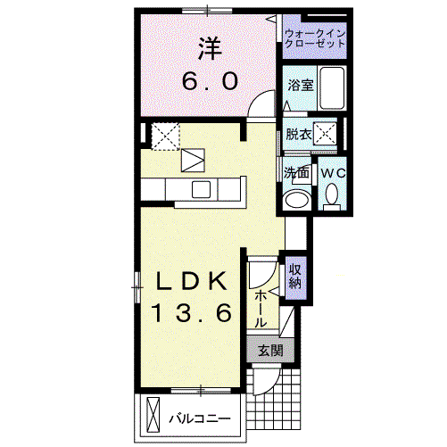 ユーフォリア B(1LDK/1階)の間取り写真