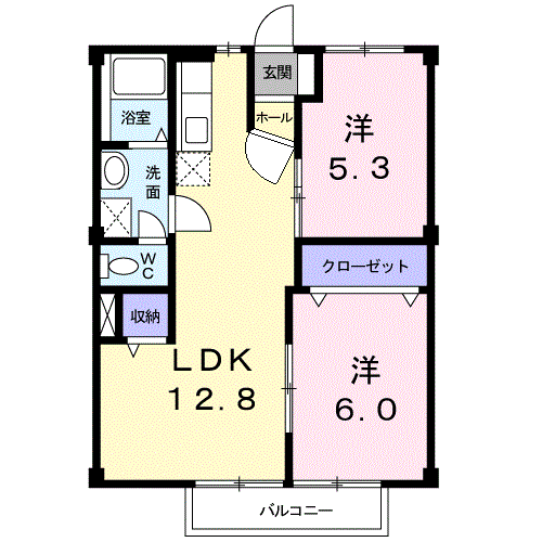 ニューシティK(2LDK/1階)の間取り写真