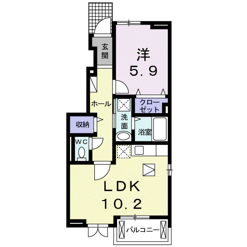 ベルクラントⅡ(1LDK/1階)の間取り写真