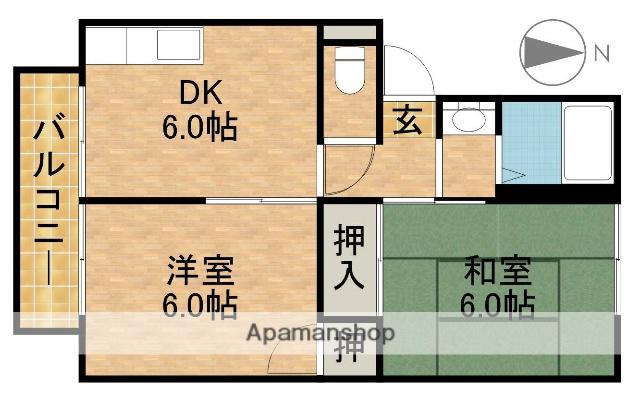 トレビアン入野(2DK/1階)の間取り写真