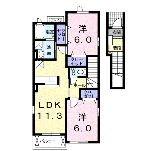 カスタニエン(2LDK/2階)の間取り写真
