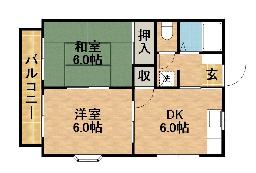 ノーブルビレッヂ(2DK/2階)の間取り写真