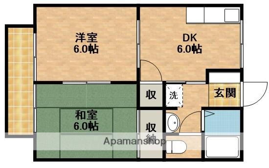 ビーライン表鷲津Ⅰ(2DK/2階)の間取り写真