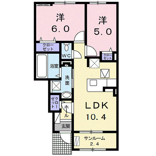 ゾンネンブルーメ(2LDK/1階)の間取り写真