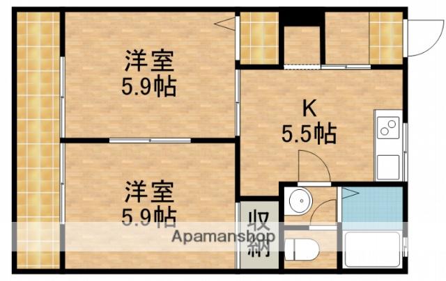 ハイツサンライズA(2K/1階)の間取り写真